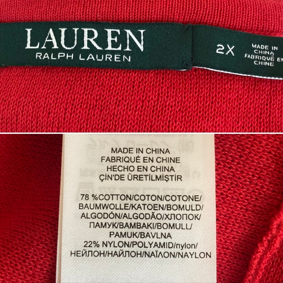 Lauren Ralph Lauren Red knit cotton blend midi sweater dress formal event 2X - Picture 15 of 15